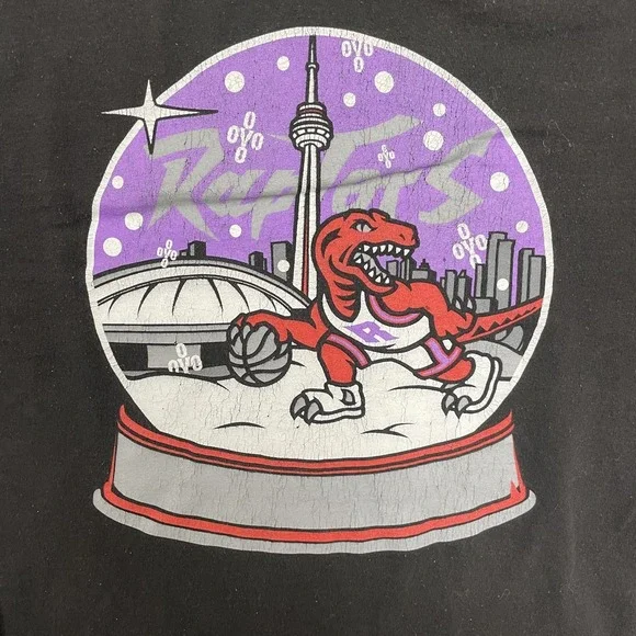 Toronto Raptors OVO Christmas long sleeve shirt mens Large Black Owl globe - Picture 5 of 11